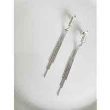 Devi Fashion Zirkon Taşlı Zincirli Sallantılı Silver Renkli Küpe