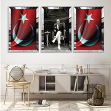 Zevahir Mobilya Dekorasyon Türk Bayrağı ve Atatürk Gümüş Pleksi Kenar Mdf Tablo