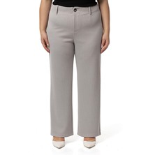 Büyük Beden Beli Arkadan Lastikli Boru Paça Klasik Gri Pantolon