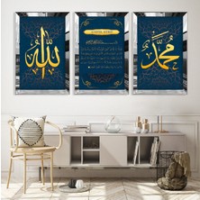 Zevahir Mobilya Dekorasyon Ayetel Kürsi Allah ve Haz Muhammed Lafzı Gümüş Pleksi Çerçeveli Tablo