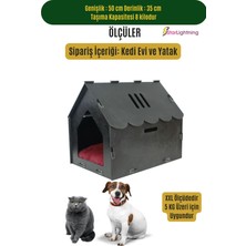 Tekno Trust Ahşap Büyük Kedi Yatağı Premium Kalite Siyah Kedi Evi 50x35 cm Parlak Boyalı Çatılı Çizgili Model