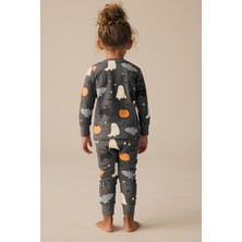 Lolli Boom Kids Kız Çocuk Yeni Sezon  Penye Bal Kabağı Kedi Gece Temalı Paça Lastikli Pijama Takımı