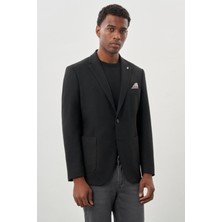 Koyu Antrasit Desenli Örme Mono Yaka Tam Astar Esnek 6 Drop Comfort Fit Casual Ceket 1002245163