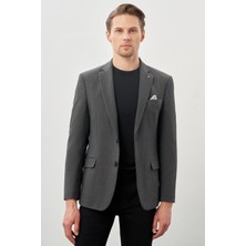 İmza Koyu Antrasit Gabardin Mono Yaka Tam Astar Esnek 6 Drop Slim Fit Casual Ceket 1002245162