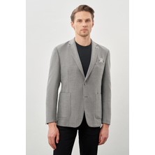 Gri Kendinden Flannel Mono Yaka Esnek 6 Drop Slim Fit Casual Ceket 1002245167