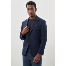 Koyu Lacivert Örme Kılıç Yaka 6 Drop Slim Fit Ceket 1002245155
