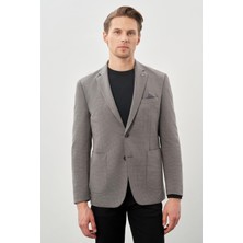 Koyu Antrasit Kazayağı Desen Örme Mono Yaka 2 Düğme 6 Drop Slim Fit Classic Ceket 1002245166_070