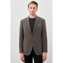 Koyu Bej Desenli Örme Mono Yaka Tam Astar Esnek 6 Drop Comfort Fit Casual Ceket 1002245163