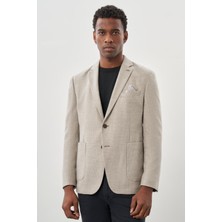 Bej Kendinden Flannel Mono Yaka Esnek 6 Drop Slim Fit Casual Ceket 1002245167