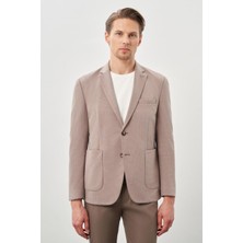 Koyu Vizon Kazayağı Desen Örme Mono Yaka 2 Düğme 6 Drop Slim Fit Classic Ceket 1002245166_405