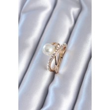 Skygo Gold Renk İncili Zirkon Taşlı Kadın Yüzük - TJ-BYK2806