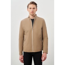 İmza Bej Suni Deri Hakim Yaka Düz Yırtmaçsız Tam Astar Slim Fit Casual Deri Mont 1038245152