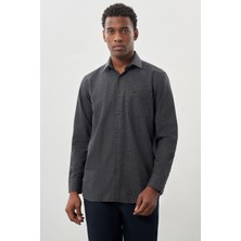 Siyah Uzun Kol Baskılı Bez Ayağı Sert Yaka Cepli Pamuklu Classic Comfort Fit Gömlek 1004245215