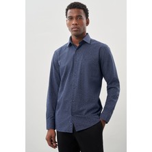 Koyu Lacivert Uzun Kol Cepli Pamuklu Classic Comfort Fit Gömlek 1004245215