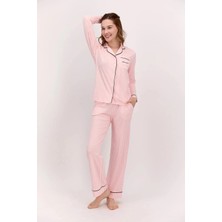 Pierre Cardin Gömlek Yaka Önden Düğmeli Uzun Kol Kadın Pijama Takım 8765