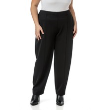 Büyük Beden Yarım Şalvar Beli Arkadan Lastikli Cepli Siyah Pantolon