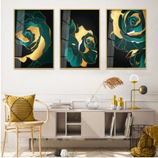 SOYUT DESEN GÜL 3'LÜ METAL ÇERÇEVELİ CAM TABLO SETİ