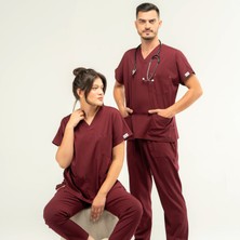 Boskami Medikal Core Flex Lüks Likralı Unisex Medikal Bordo Alt Üst Takım Doktor Hemşire