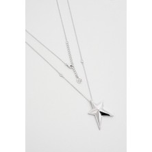 Dilek Yıldızı 18 Ayar Beyaz Altın Kaplama 60 cm Gümüş Kolye