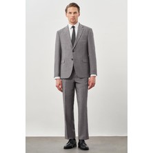 Gri Kendinden Mono Yaka Çift Yırtmaç 2 Düğme 4 Drop Comfort Fit Classic Takım Elbise 1001245161