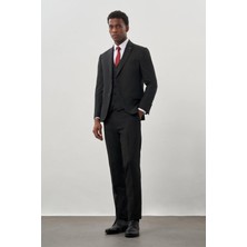 İmza Siyah Bez Ayağı Kılıç Yaka Tam Astar Yelekli 6 Drop Slim Fit Takım Elbise 1001245177