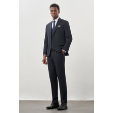 İmza Koyu Lacivert Bez Ayağı Kılıç Yaka Tam Astar Yelekli 6 Drop Slim Fit Takım Elbise 1001245177