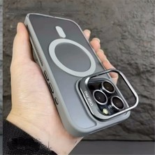 M.tk moveteck Apple iPhone 16 Pro Max Uyumlu Kılıf Standlı Mat Magsafe Metal Tuşlu Kamera Lens Hediyeli Flet Lensli Kapak