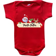 Betül Bebek Kısa Kollu Yılbaşı  Baskılı Organik Pamuk Çıtçıtlı Yeni Yıl Bebek Body&zıbın