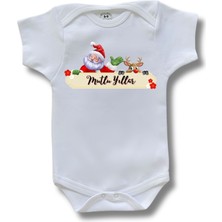 Betül Bebek Kısa Kollu Yılbaşı  Baskılı Organik Pamuk Çıtçıtlı Yeni Yıl Bebek Body&zıbın