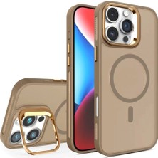 M.tk moveteck Apple Iphone 16 Pro Uyumlu Kılıf Standlı Mat Magsafe Metal Tuşlu Kamera Lens Hediyeli Flet Lensli Kapak