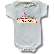 Betül Bebek Kısa Kollu Yılbaşı  Baskılı Organik Pamuk Çıtçıtlı Yeni Yıl Bebek Body&zıbın
