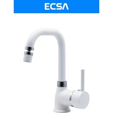 ECSA Beyaz Krom Köşe Borulu İkili Set Mutfak Evye ve Lavabo Bataryası