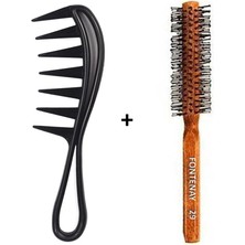 Fontenay Profesyonel Antistatik Karbon Tarak 043 + Ahşap Saç Fırçası No:29