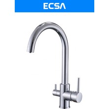 ECSA Baston Kuğu 3 Yollu Arıtma Çıkışlı Mutfak Evye Bataryası