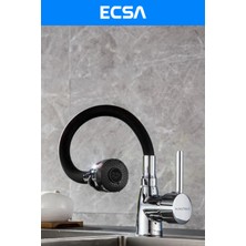 ECSA Krom Lüx Siyah Armut Borulu Mutfak Evye Bataryası Silikon Borulu