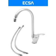 ECSA Krom Lüx Armut Borulu Mutfak Evye Bataryası Oynar Başlıklı