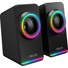 Mikado MD-182 2.0 3W*2 Siyah Rgb Aydınlatmalı USB + 3.5mm USB 5V Speaker Hoparlör