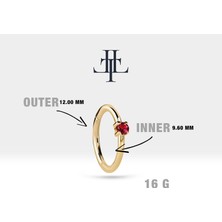 Yakutlu Halka Piercing Küpe, 12 mm , 1.2 Mm, 14K Sarı-Beyaz-Kırmızı Altın | LE00001R