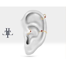 Yakutlu Halka Piercing Küpe, 12 mm , 1.2 Mm, 14K Sarı-Beyaz-Kırmızı Altın | LE00001R