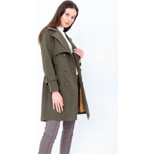 Pastelastore %100 Pamuk Gabardin Midi (95CM) Astarlı Kemerli Kadın Trençkot 1113