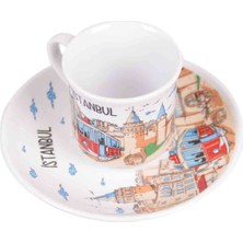 Mevlana Bazaar Istanbul Desenli 2'li Kahve Fincan Seti Beyaz