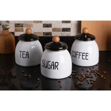 Kitchen Pembelia Emaye 3’lü Lüx Emaye Sugar-Tea-Coffe Kavanoz Takımı Emaye Kavanoz Seti Tezgah Üstü