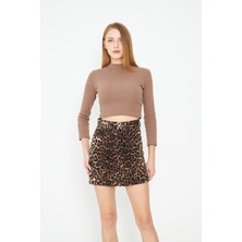 Comstar Leopar Desenli Mini Kot Etek