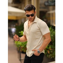 Erkek Yazlık Likralı Slim Fit Gömlek Yaka Kısa Kollu Gömlek