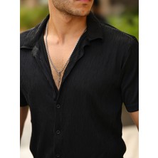 Comstarmoda Erkek Yazlık Likralı Slim Fit Gömlek Yaka Kısa Kollu Gömlek