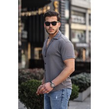 Comstarmoda Erkek Yazlık Likralı Slim Fit Gömlek Yaka Kısa Kollu Gömlek