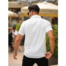 Comstarmoda Erkek Yazlık Likralı Slim Fit Gömlek Yaka Kısa Kollu Gömlek