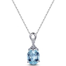 Gümüş Deniz Mavisi Zirkon Taşlı Damla Bayan Kolye