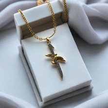 MRL Zirkon Taşlı Çelik Elif Kolye