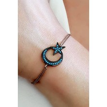 Ose Shop Turkuaz taşlı ay yıldız figürlü 925 ayar gümüş rose bileklik